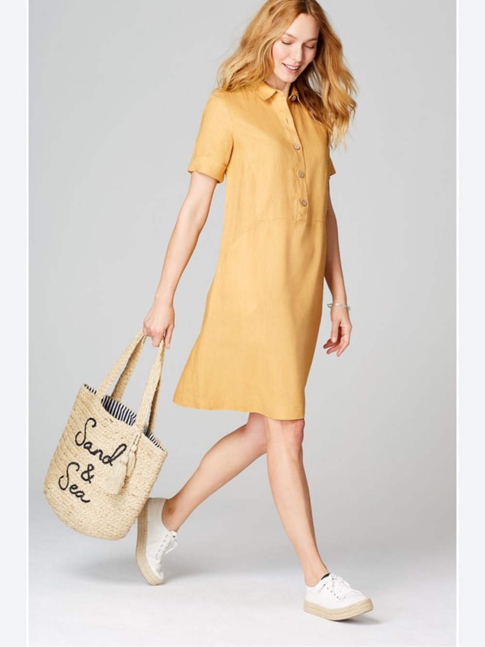J. Jill Linen Shirt Dress in Mustard 👗 pockets summer mini dress small